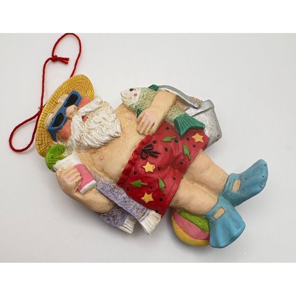 Vintage Beach Ready Santa Claus Christmas Tree Ornament Sunglasses Swimsuit - Picture 4 of 6